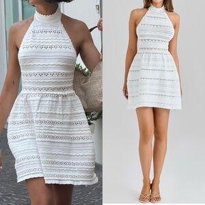 HOUSE OF CB Serafina Mixed Stitch Mini Halter White Dress M
